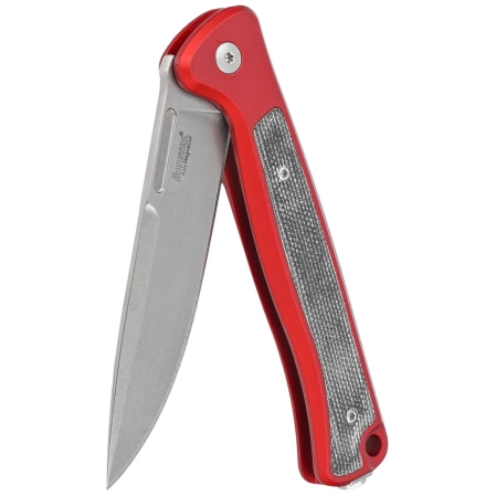 LionSteel Skinny Knife Red Aluminum/Black Canvas Micarta, Stonewashed MagnaCut by Molletta (SK01A RS)