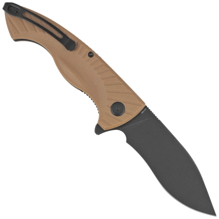 Kubey Timberwolf Knife Tan G10, Blackwashed 14C28N (KU208H)