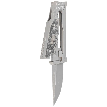 Reate Knife Mini EXO OTF Gravity Drop Point Bead Blasted Titanium/Burl Linen Micarta, Stonewashed CPM 3V