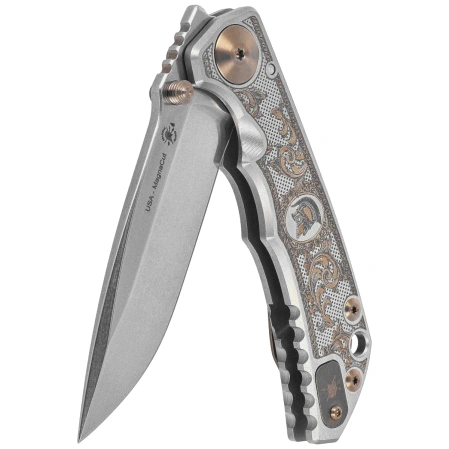 Spartan Blades Harsey Folder ''Flourishes'' Gray Titanium, Stonewashed MagnaCut by William W. Harsey (SF5FLRISHS)