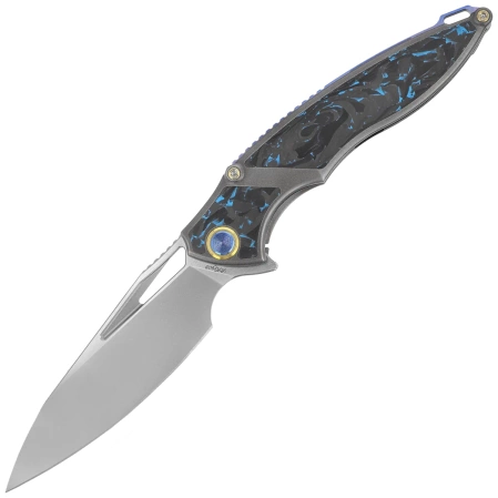 Nóż składany Rike Knife RK1902-B/CF Grey Titanium / Blue Carbon Fiber, Bead Blasted M390