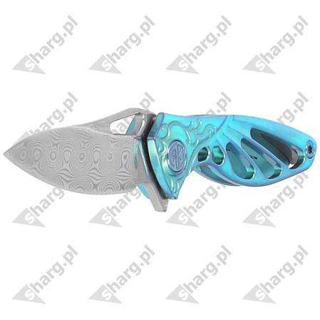 Nóż składany Rike Knife Mini Hummingbird Green Titanium, Rose Damascus by Richard Wu (RK-MINI-G)