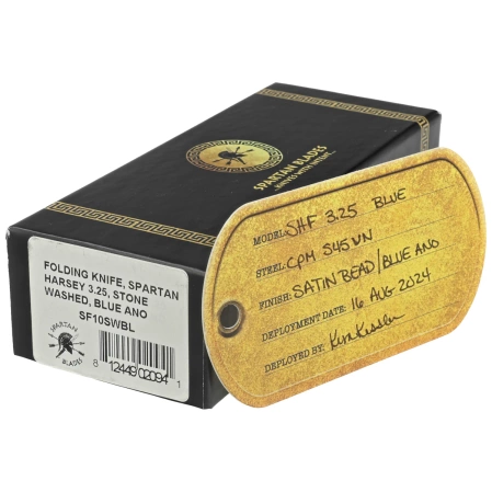 Spartan Blades Harsey Folder 3.25 Gray Titanium, Blue HW, Stonewashed CPM S45VN by William W. Harsey Jr. (SF10SWBL)
