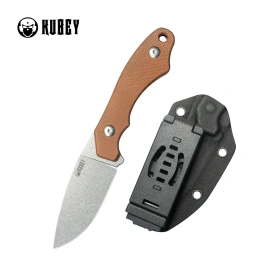 Kubey TLB I Knife Brown Micarta, Beadblasted 14C28N by Alessandra De Santis (KU467C)