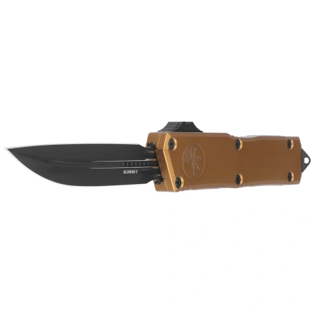 Microtech Scarab II Gen III Executive D/E-S OTF Knife Tan Aluminum, Black M390MK by Tony Marfione (1181-1TA)