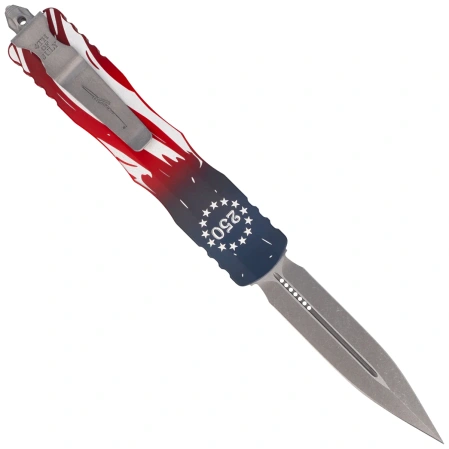Nóż automatyczny OTF Microtech Dirac Delta D/E Signature 250th Anniversary 4th of July Aluminium, Apocalyptic M390MK by Tony Marfione (227-10APS-4J250)