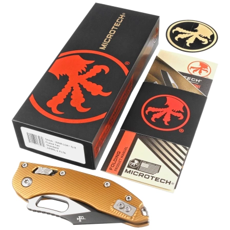 Nóż składany Microtech Stitch S/E Fluted Tan Aluminium, Black/Satin M390MK by Borka Blades and Tony Marfione (169RL-1FLTA)