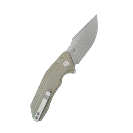 Kubey Basilisk Knife Tan G10, Stonewashed 14C28N by Damned Designs (KU391C)