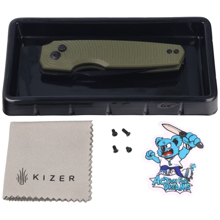 Kizer Dogfish Knife Green G10, Black Nitro-V by Caleb Waldman (V3640A2)