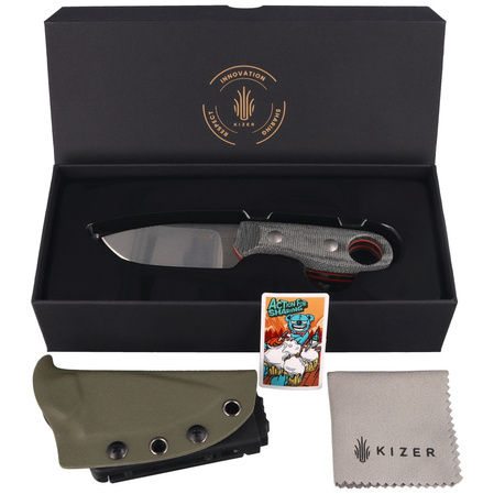 Kizer Beaver Knife Black Micarta / Orange G10, Stonewashed / Blasted Nitro-V (1078A2)