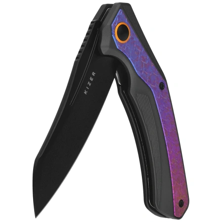 Kizer Draca Knife Crystallized Titanium / Black Aliminium, Black PVD S45VN by Mikey Carlson (Ki4751A2)