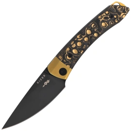 Kizer Mini MoMo Kamo Gold Titanium / Camo Gold Fat Carbon, Polished DLC S90V by Vladimir Legachev (Ki3663A3)