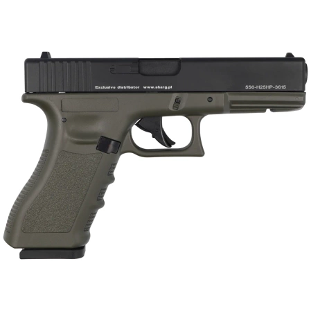 Zestaw wiatrówkowy 66: Pistolet Niksan Defence NKS GL17 Olive Drab Blow Back 4.5 mm, 1400 BBs, 10 kapsuł CO₂, 100 tarcz