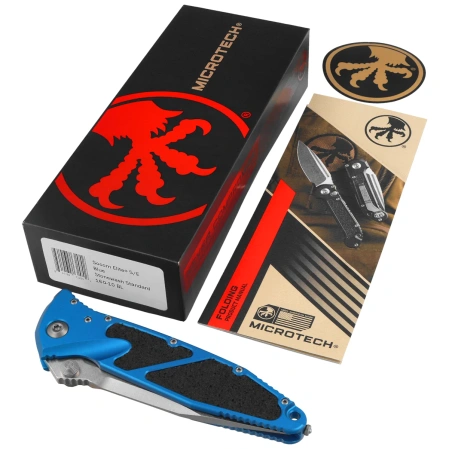 Microtech Socom Elite S/E-M Knife Blue Aluminum, Stonewashed M390 by Tony Marfione (160-10BL)