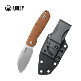Kubey Microburst Knife Brown Micarta, Beadblasted 14C28N by K.C. Spiron (KU455B)