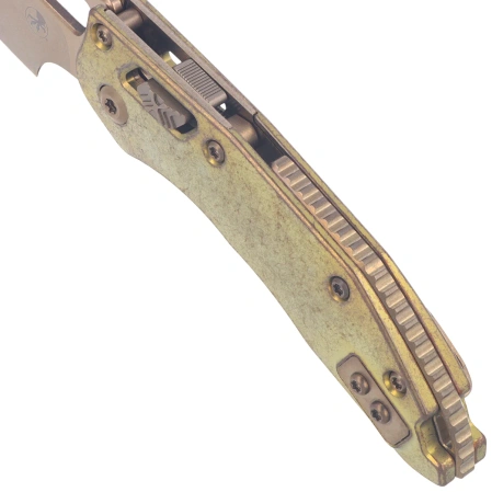 Nóż składany Microtech M-Stitch Ram-Lok S/E Marfione Select Antique Gold Slab Side Titanium, Bronze HW, Bronzed Stonewashed M390MK by Borka Blades and Tony Marfione (169MRL-13MS2)