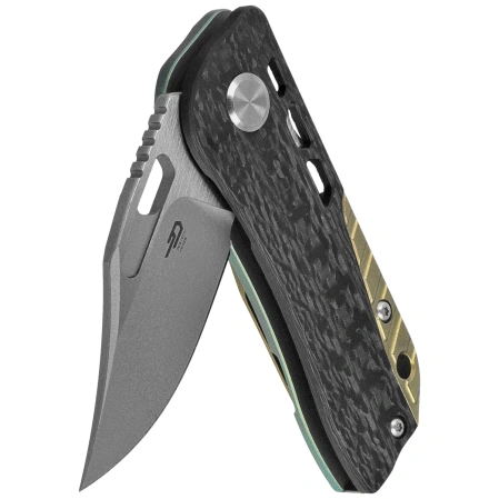 Nóż składany Bestech Engine Bowie Carbon Fiber/Green Titanium, Bead Blasted/Satin CPM S35VN (BT1806C)