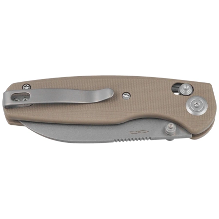 Kubey Breeze Knife Tan G10, Stonewashed 14C28N by Caleb Waltman (KU288C)