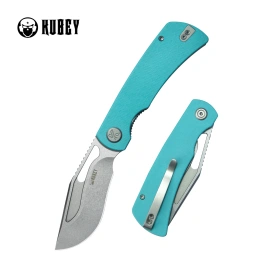 Kubey Gurkha Knife Light Blue G10, Beadblasted 14C28N by Johan Jordaan (KU397B)
