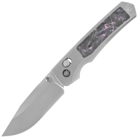 Nóż składany Remette RT-Aurora Gray Titanium / Carbon Fiber, Manual Fine Grinding Satin / Pearlescent M390 (AURA-P)