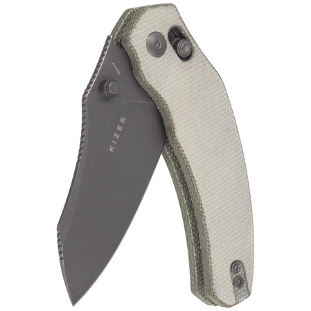 Nóż składany Kizer Bulldog Green Micarta, Gray Stonewashed Nitro-V by O.SHO (V3672A3)