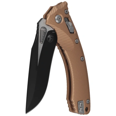 Microtech Amphibian Ram-Lok S/E Knife Fluted Brown Aluminum, Black M390MK by Tony Marfione (137RL-1FLBN)