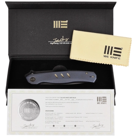 WE Knife Seer LE No 011/610 Blue Titanium, Rubber Silver CPM 20CV knife (WE20015-2)