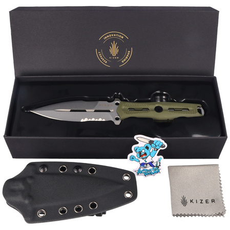 Kizer Norcross Knife Olive Green G10, Stonewashed Nitro-V by L.F (ZX-FB01A4)