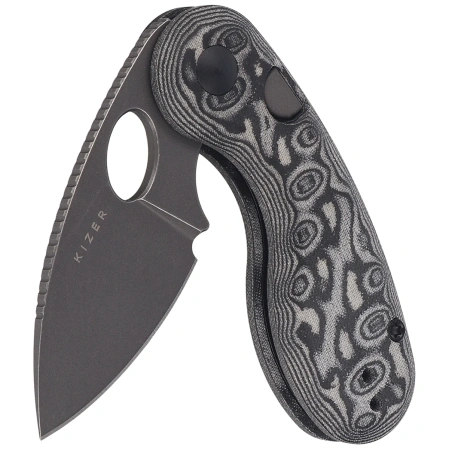 Kizer Microbe Knife Black-Grey Micarta w/ Vortex, Gray Stonewashed 14C28N by Maksim Epifantsev (V2742A5)