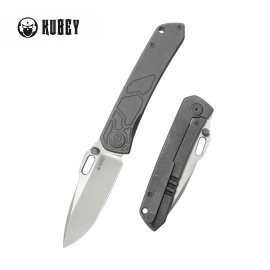 Kubey Blackout Knife Gray Titanium, Brushed/Sandblasted M390 by Dmitry Osarenko (KB259B)