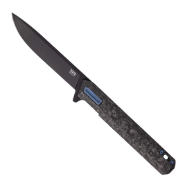 Tekto F2 Bravo Knife Black Forged Carbon Fiber, Blue HW/Clip, Titanium-Coated D2