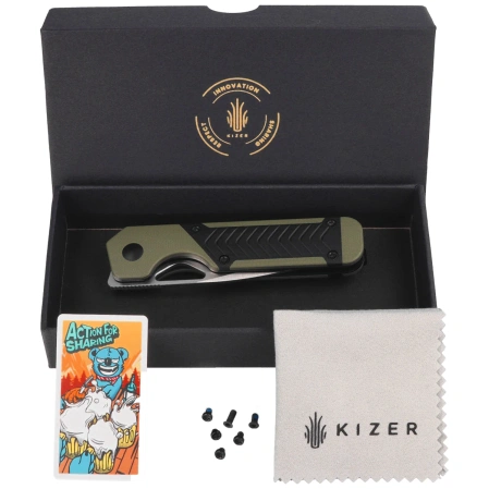 Kizer Mini Militaw Knife Black-Green G10, Satin Nitro-V by Jonathan Styles (V3634SA6)
