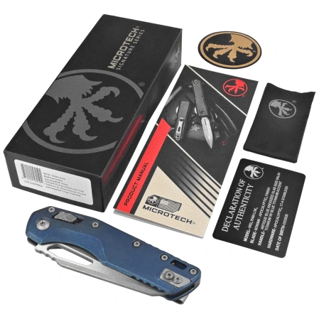 Nóż składany Microtech MSI S/E Ram-Lok Marfione Select Antique Blue Slab Side Titanium, Apocalyptic M390MK by Tony Marfione (210-10APMS2)