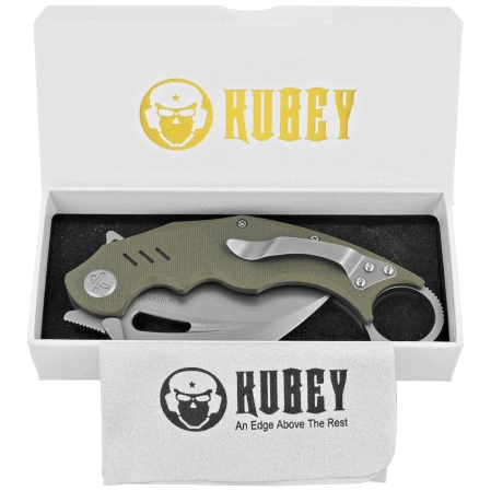 Kubey Wrath Knife Green G10, Beadblasted 14C28N by MUZI Design (KU261B)