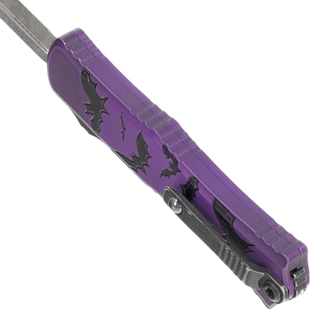 Microtech Hera II Mini D/E Signature Halloween Purple Bats Aluminum, Satin M390MK OTF Knife by Tony and Sean Marfione (1702M-1HWBAS)