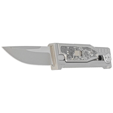 Reate Knife Mini EXO OTF Gravity Drop Point Bead Blasted Titanium/Burl Linen Micarta, Stonewashed CPM 3V