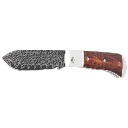 Kizer Trestle D Knife Grey Aluminum / Leopardwood, Acid Washed Damascus by Azo (V3760A3)