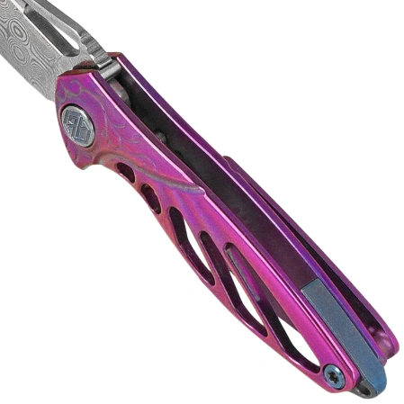 Nóż na szyję Rike Knife Mini Hummingbird Purple Titanium, Rose Damascus by Richard Wu (RK-MINI-PU)