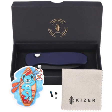 Kizer Drop Bear Zero Knife Dark Blue Aluminum, Matte DLC Ultra M390 by Azo (Ki3619BDA2)