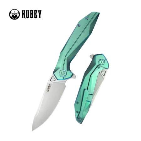 Kubey Nova Frame Lock Knife Green Titanium, Beadblasted 14C28N (KB235H)