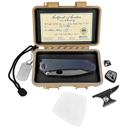 Nóż składany Medford 187 DP Blue Titanium, Flamed HW/Clip, Tumbled D2 by Greg Medford