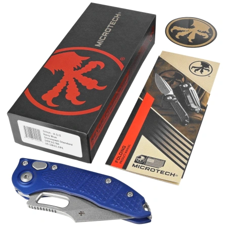 Microtech Stitch-A S/E Automatic Knife Navy Blue Aluminum, Stonewashed M390MK by Borka Blades and Tony Marfione (169-10NA)