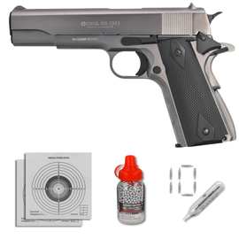 Zestaw pistolet wiatrówka Voltran Ekol ES 1911 Fume 4.5 mm - Blow Back, 1500 BBs, 10 kapsuł, tarcze