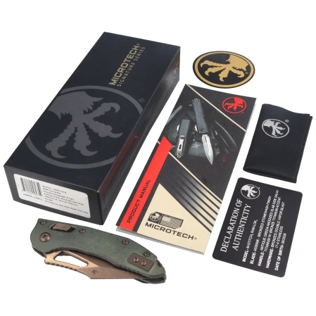 Nóż składany Microtech M-Stitch Ram-Lok S/E Marfione Select Slab Side Antique Green Titanium, Bronze HW, Stonewashed M390MK by Borka Blades and Tony Marfione (169MRL-13MS1)