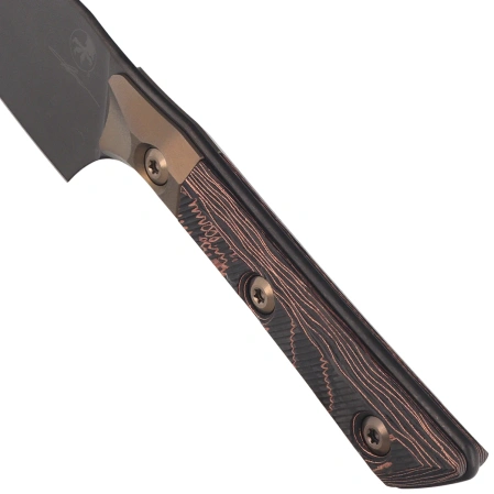 Nóż kuchenny Microtech Santoku 4.2'' Signature Bronze Titanium Bolsters/Live Wire Carbon Fiber, Black DLC M390MK (3300B-1DLCLWCFS)