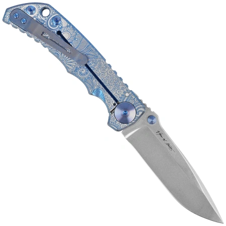 Spartan Blades Harsey Folder ''Paisley Blue'' Titanium, Stonewashed MagnaCut