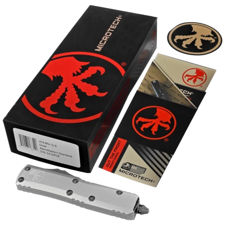 Microtech UTX-85 S/E OTF Knife Natural Clear Aluminum, Apocalyptic M390 (231-10APCR)