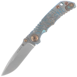 Spartan Blades Harsey Folder Plague Doctor Green Titanium, Bronze HW, Satin MagnaCut by William W. Harsey (SF5DOCTOR)