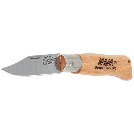 MAM Douro Mini Pocket Knife with Leather Case Light Beech Wood, Inox HW, Satin 420 (2003-LW)