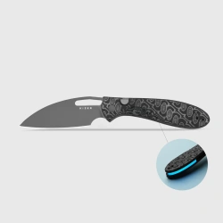 Nóż składany Kizer Masu Gray-Black Vortex Pattern Micarta, Sky Blue GID Backspacer, Gray PVD 14C28N by Caleb Waldman (V3697A2)